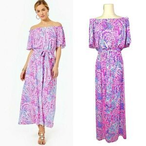 LILLY PULITZER Moriah Off Shoulder Midi Dress  *SEA YOU SOON* Raz Berry sz Small